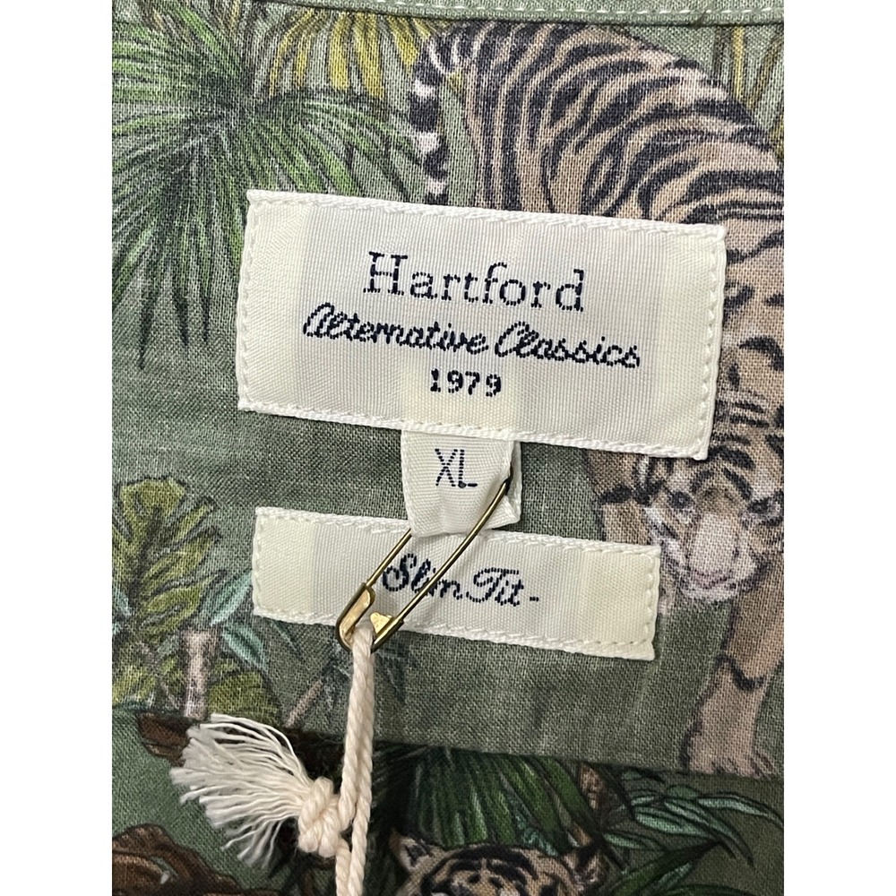NWT Hartford Safari Tiger Print Camp Shirt‎ XL Green Cotton Button Front - Picture 6 of 10